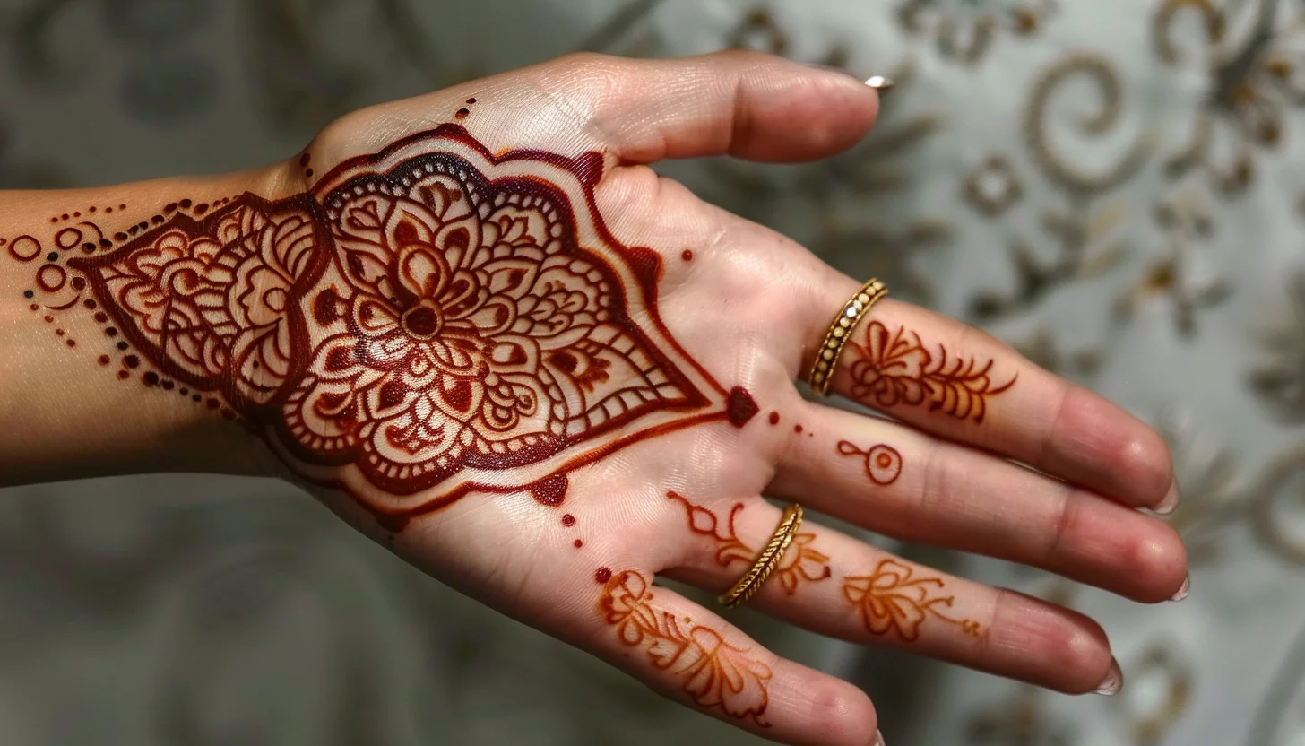 Modern henna designs on a Moroccan woman's hands, blending traditional and contemporary styles