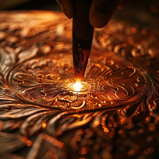 Skilled Moroccan craftsman at work, shaping and adorning brass metal with intricate designs