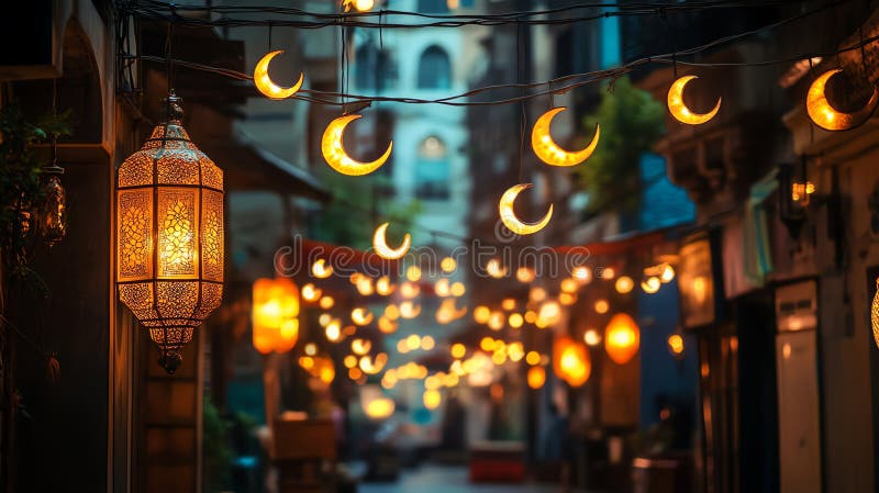 Colorful lanterns adorn the streets of Marrakech during Ramadan, creating a festive atmosphere