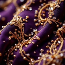 Intricately embroidered Moroccan textile with geometric patterns and Arabic calligraphy