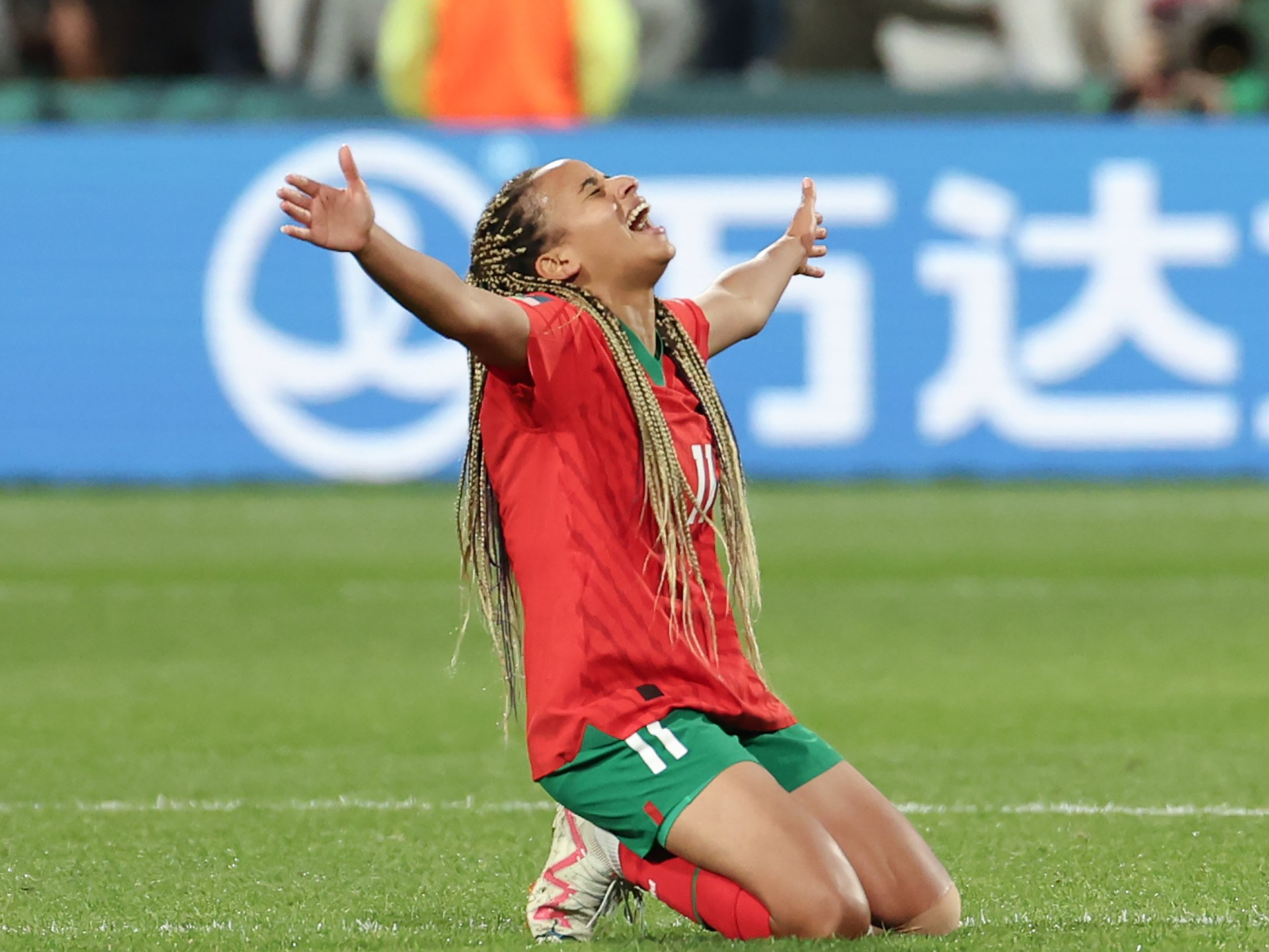 Morocco's national football team celebrating a goal during a match