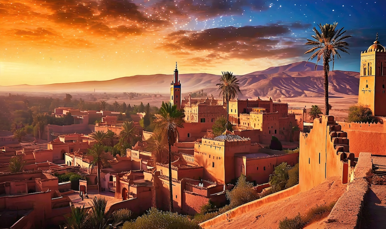 Traditional Moroccan riad in Marrakech, with intricate tile work and cozy atmosphere