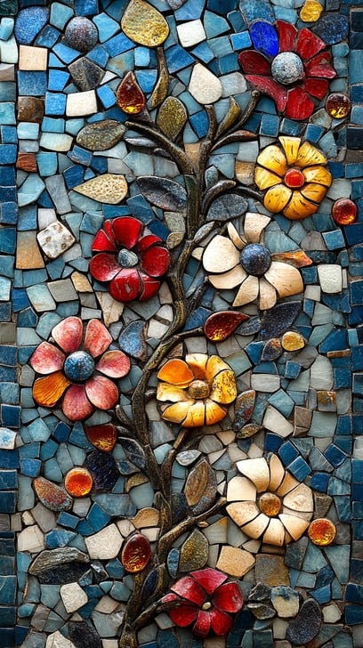 A skilled artisan carefully arranges tiny tiles to form an intricate mosaic design