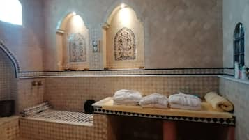 A modern Hammam, blending traditional Moroccan architecture with contemporary spa facilities
